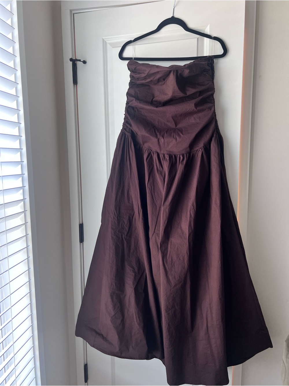 Peppermayo Strapless Ruched Maxi Dress in Dark Chocolate - Picture 2 of 4
